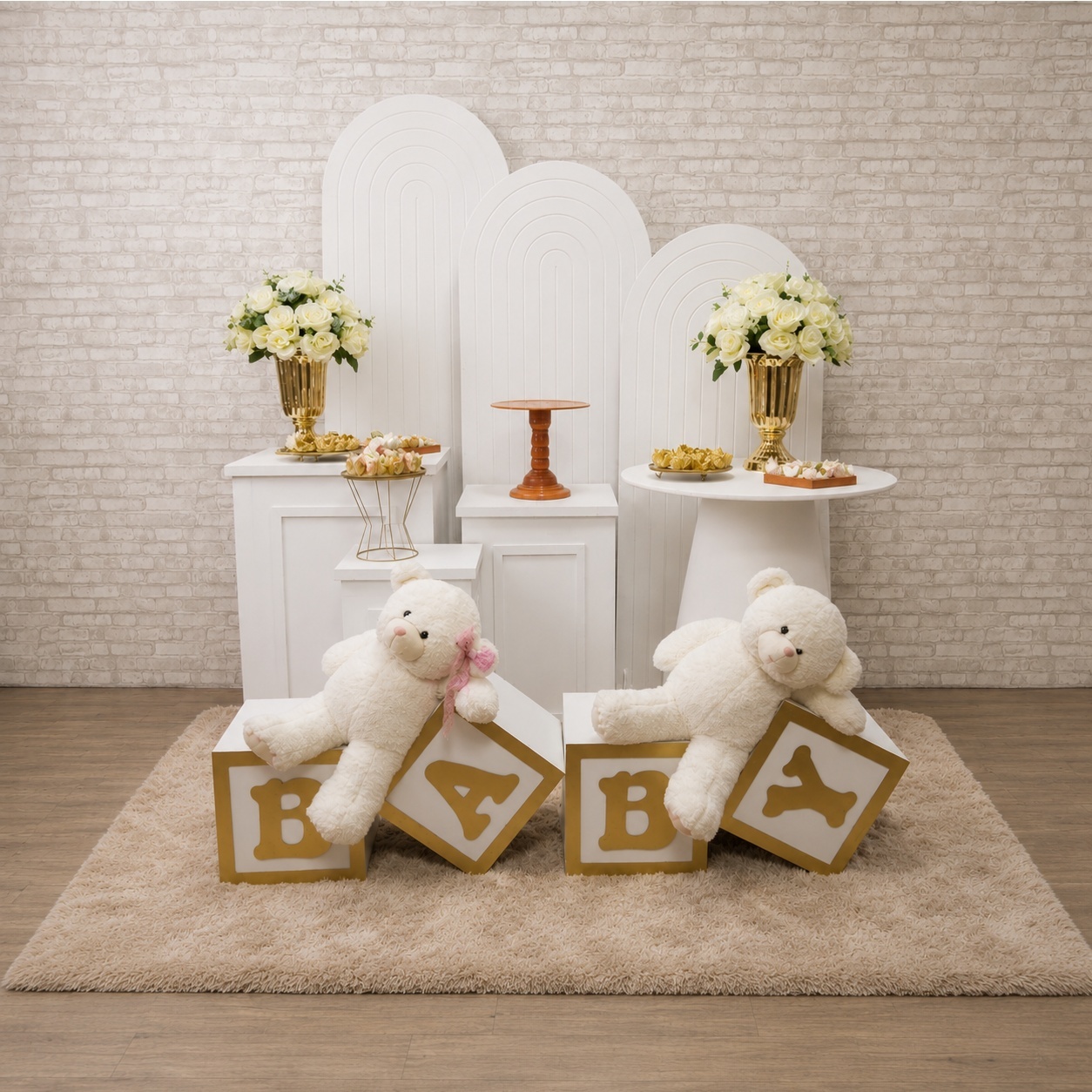 Alugue Tema Para Festa Decoração Chá Revelação Branco Ursinho Tecido (Modelo 5 ) - Tallentos Decorações 