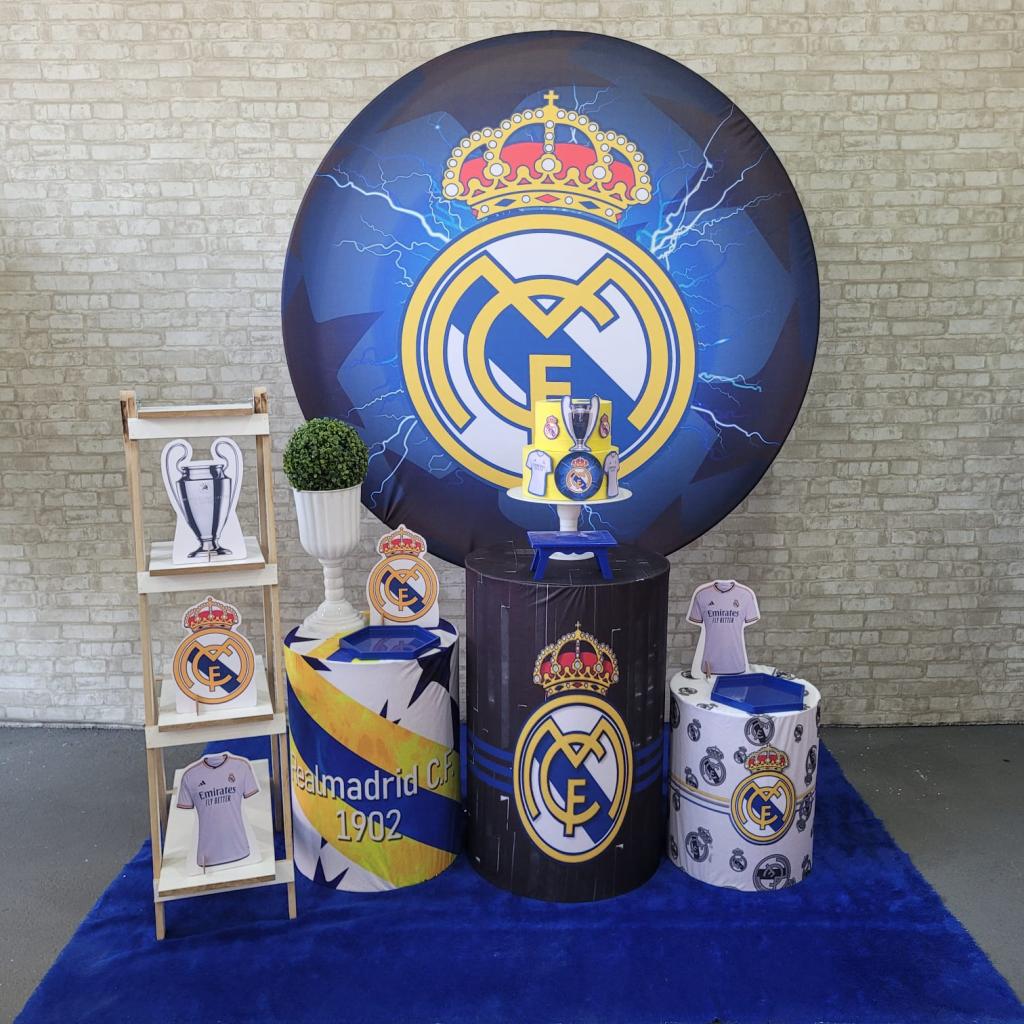 Alugue Tema Para Festa Decoração Real Madrid Tecido ( Modelo 2 ) - Tallentos Decorações 
