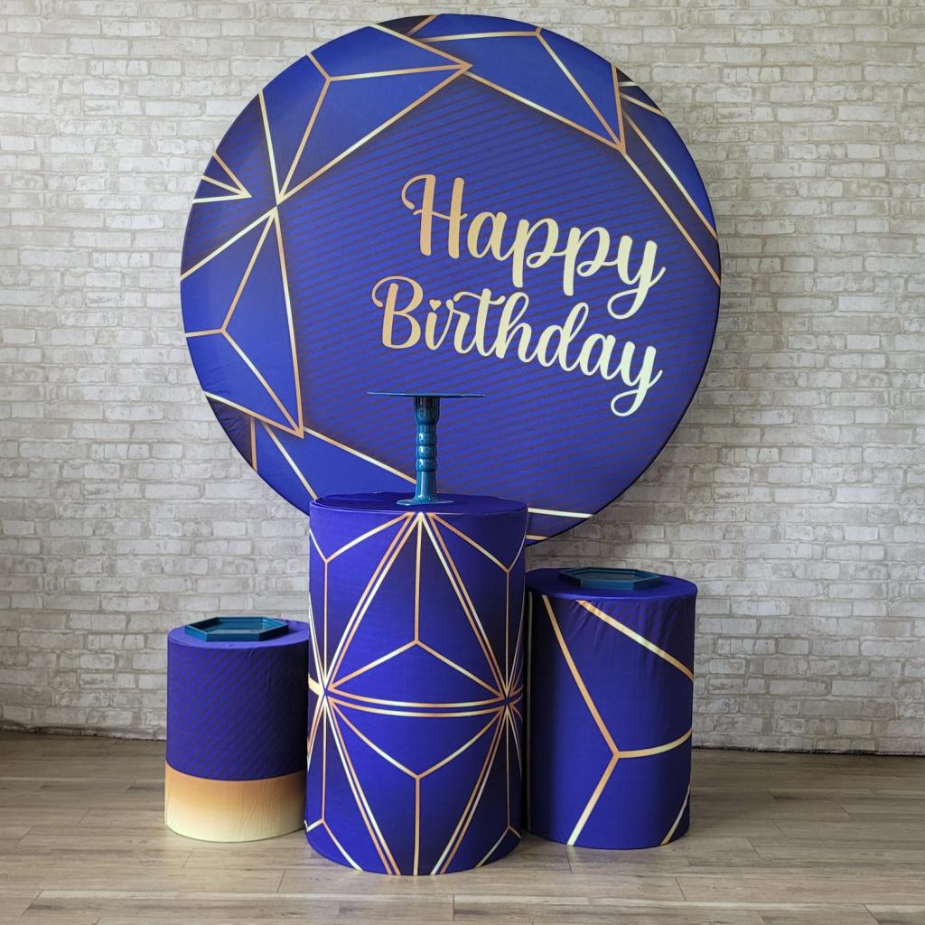 Alugue Tema Para Festa Decoração Happy Azul Tecido ( Modelo 2 ) - Tallentos Decorações 