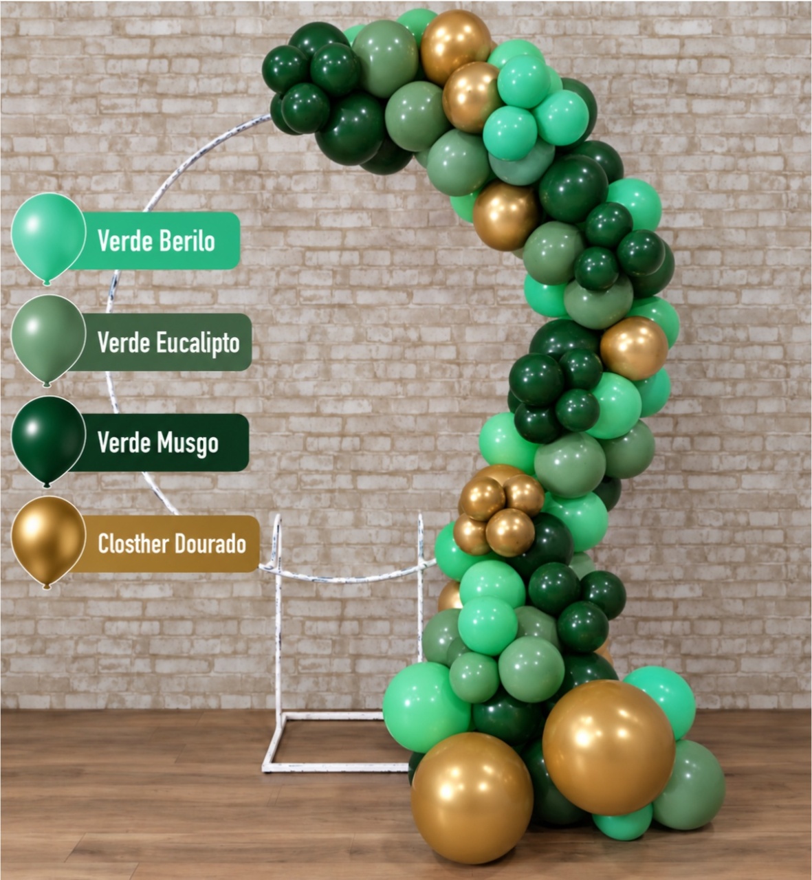 Arco de Balão Pronto Com 3 Metros Happy Verde Eucalipto, Musgo E Berilo - Tallentos Decorações 