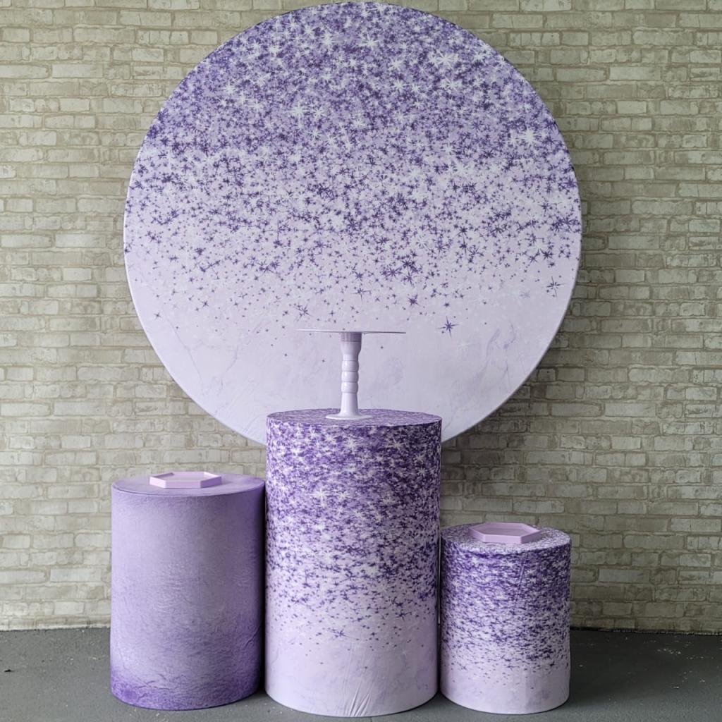 Alugue Tema Para Festa Decoração Glitter Lílas Tecido ( Modelo 1 ) - Tallentos Decorações 