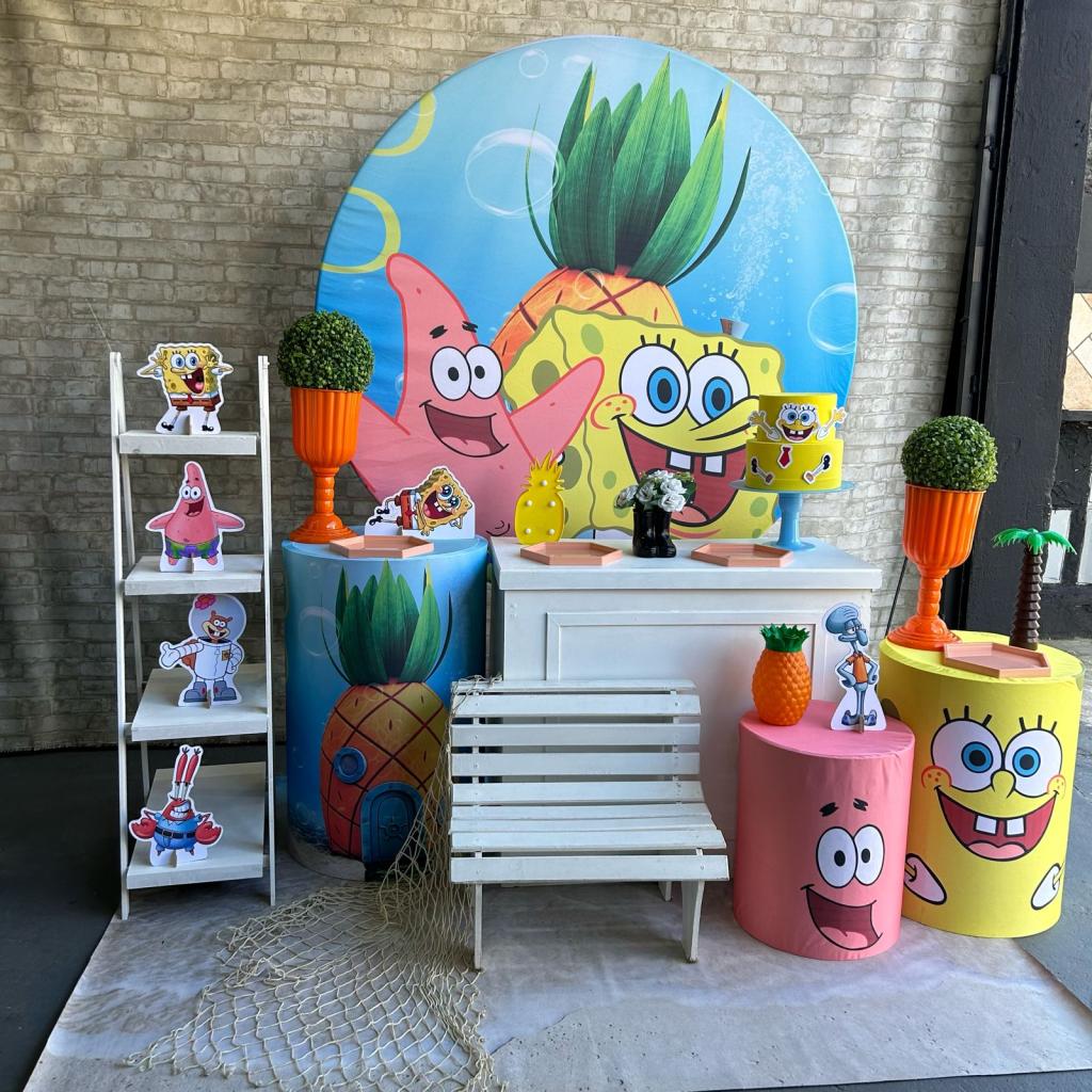 Alugue Tema Para Festa Decoração Bob Esponja Tecido ( Modelo 3 ) - Tallentos Decorações 