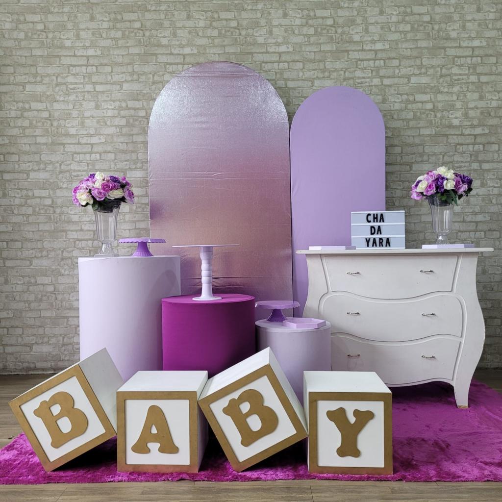 Alugue Tema Para Festa Decoração Chá de Bebê Lílas Tecido ( Modelo 1 ) - Tallentos Decorações 