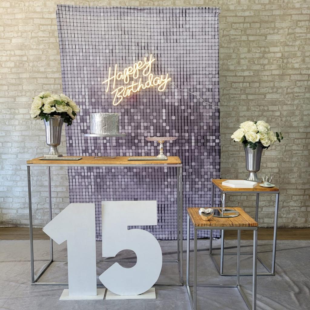 Alugue Tema Para Festa Decoração Prata Tecido ( Modelo 1 ) - Tallentos Decorações 