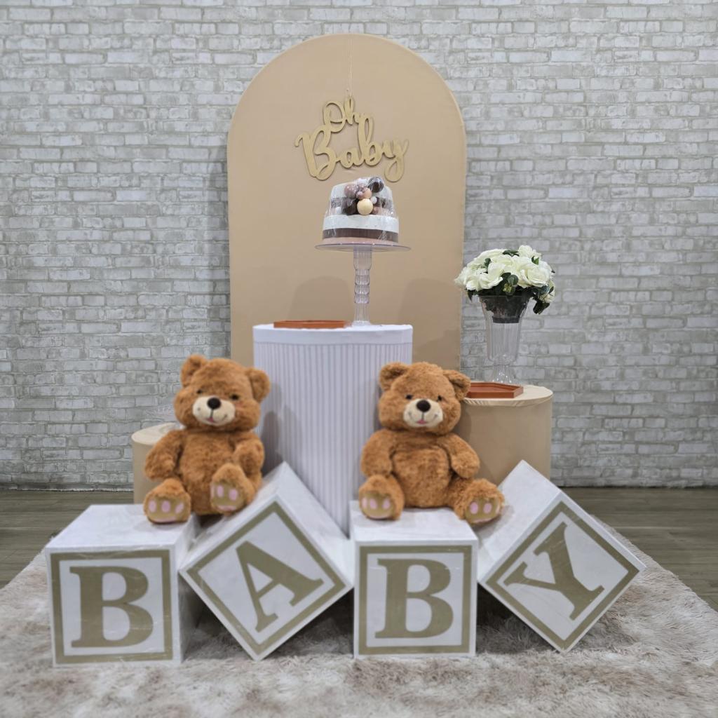 Alugue Tema Para Festa Decoração Chá Revelação Nude Ursinho Tecido (Modelo 02) - Tallentos Decorações 