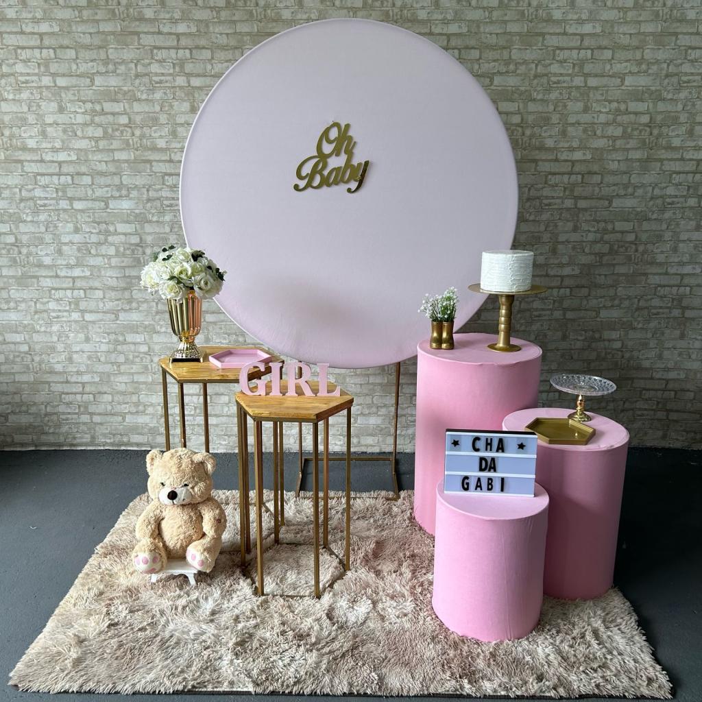 Alugue Tema Para Festa Decoração Chá de Bebê Rosa Tecido ( Modelo 2 ) - Tallentos Decorações 
