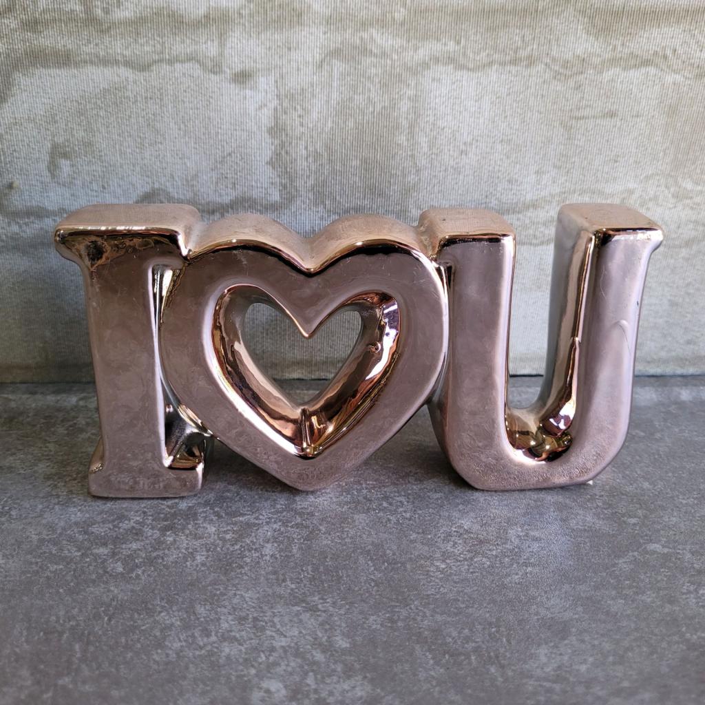 Enfeite Decorativo I Love You Porcelana - Rose Gold - Dourado - Tallentos Decorações 