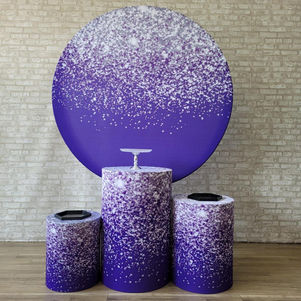 Alugue Tema Para Festa Decoração Glitter Roxo Tecido ( Modelo 4 ) - Tallentos Decorações 
