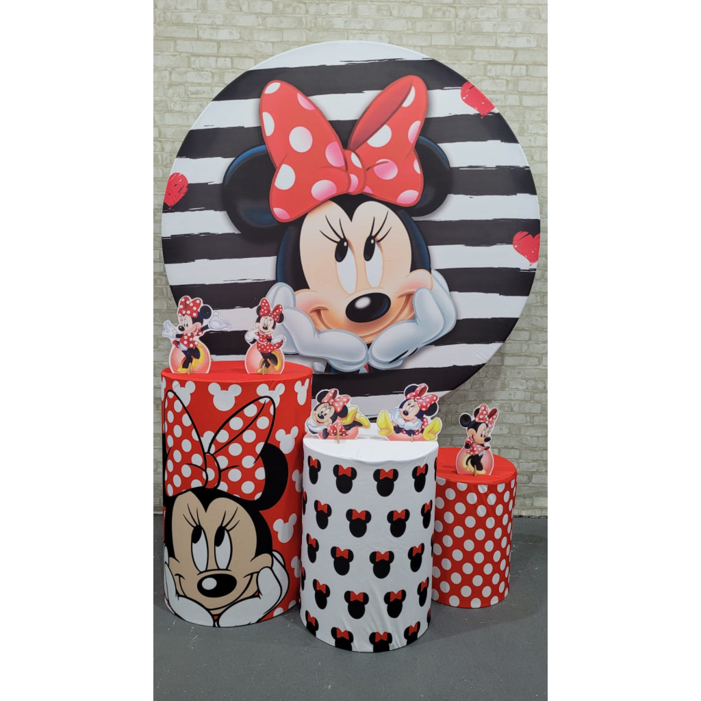 Alugue Tema Para Festa Decoração Minnie Vermelha Tecido ( Modelo 2 ) - Tallentos Decorações 