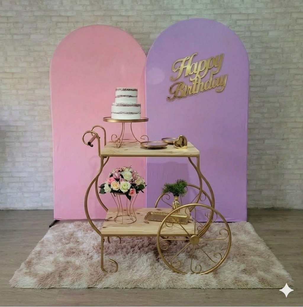 Alugue Tema Para Festa Decoração Happy Rosa Com Lílas Tecido - Tallentos Decorações 
