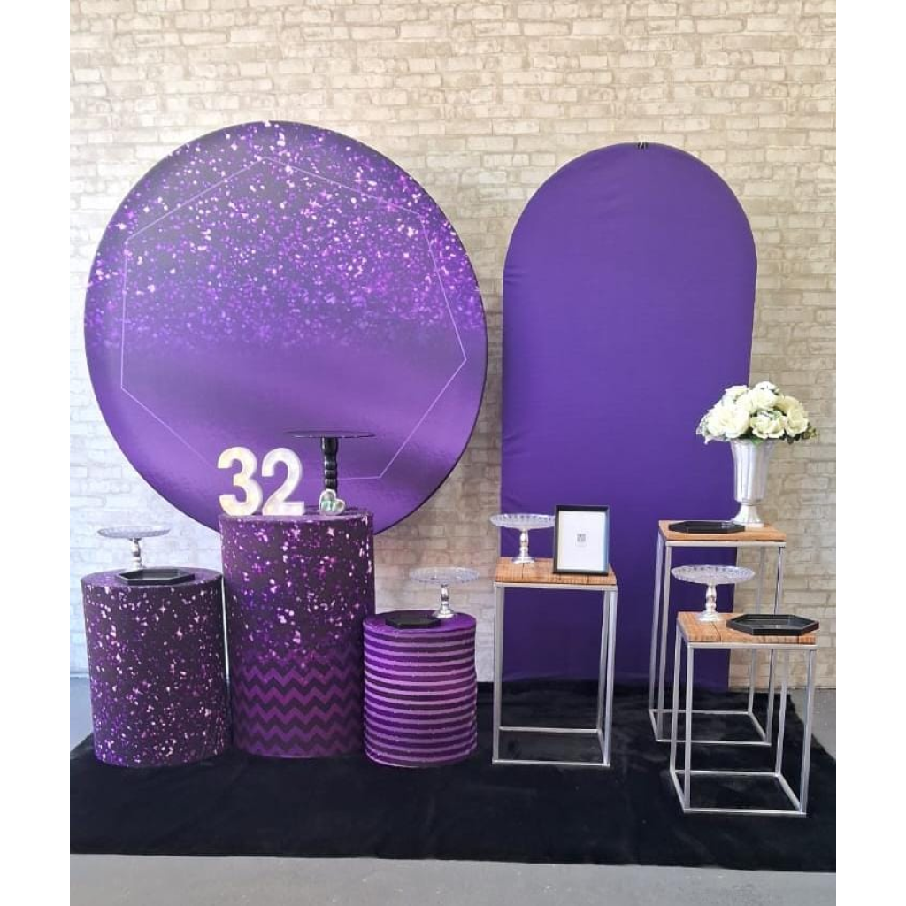 Alugue Tema Para Festa Decoração Glitter Roxo Tecido ( Modelo 3 ) - Tallentos Decorações 