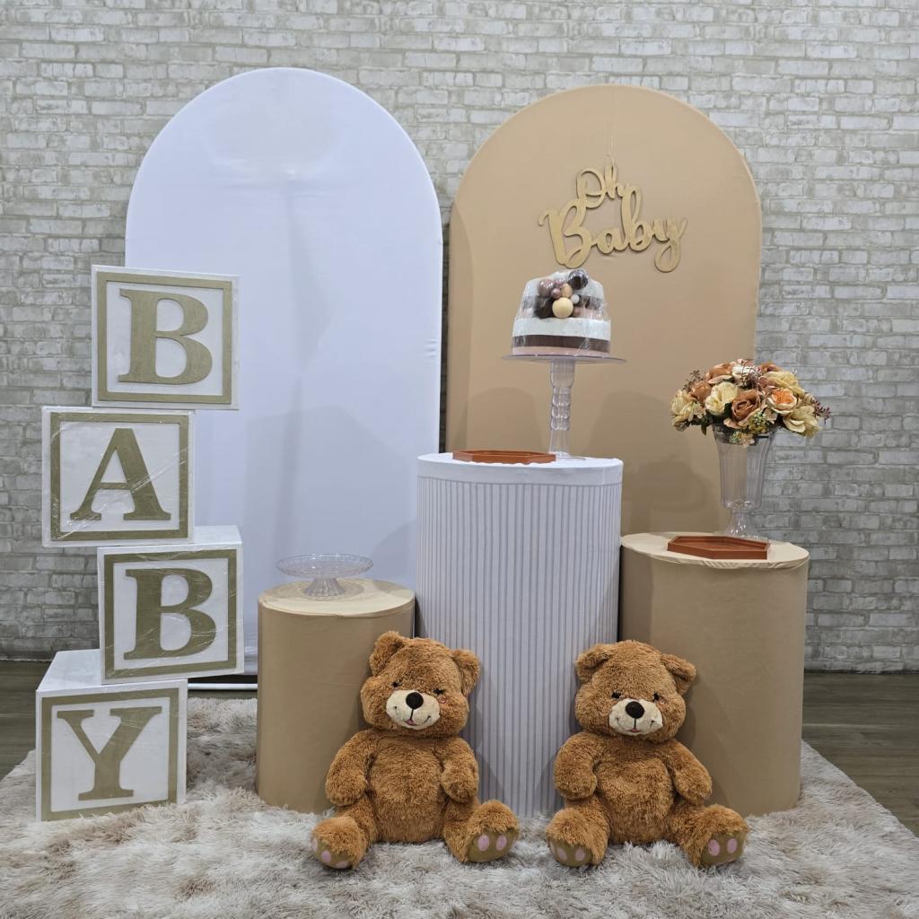 Alugue Tema Para Festa Decoração Chá Revelação Nude Ursinho Tecido (Modelo 04) - Tallentos Decorações 
