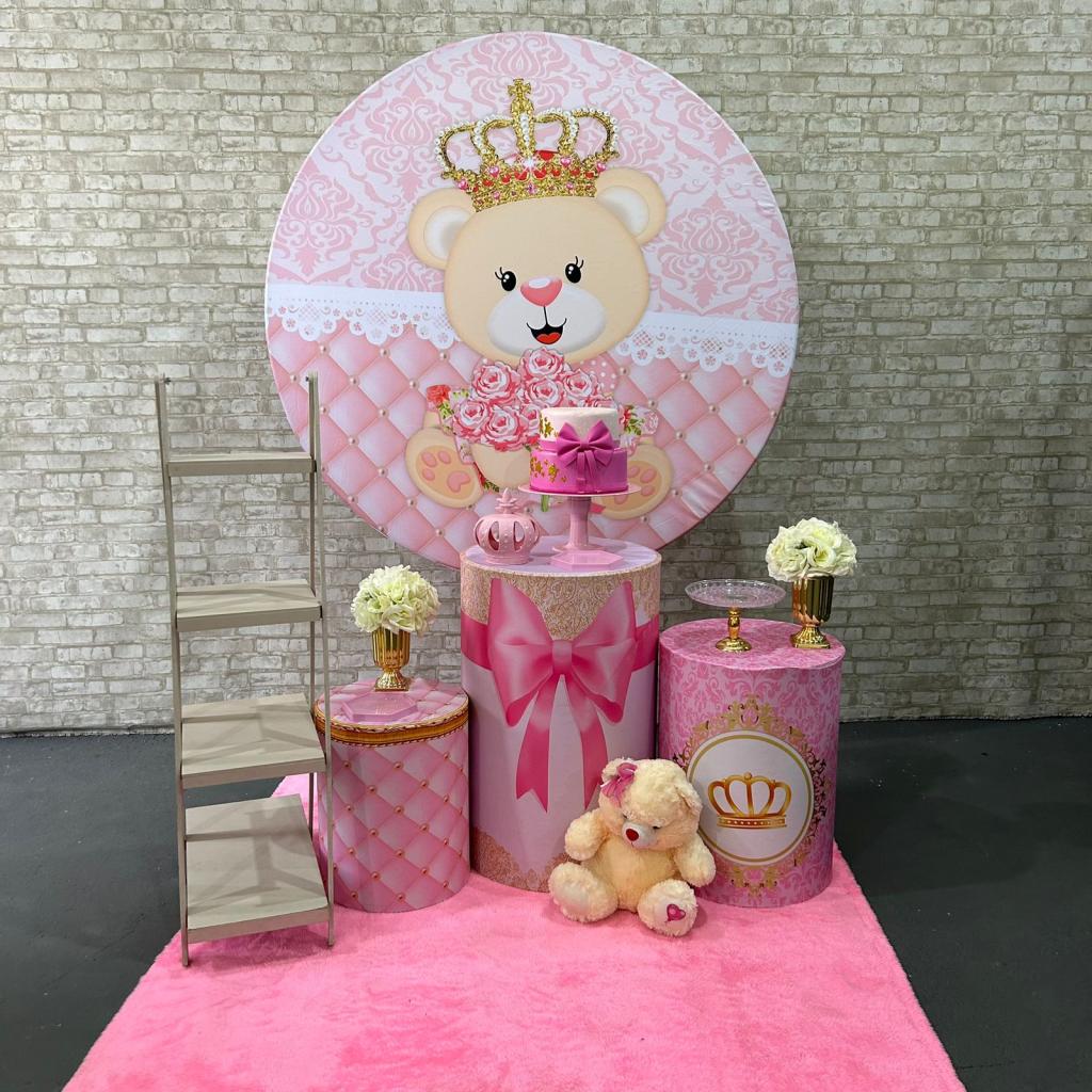 Alugue Tema Para Festa Decoração Ursinha Realeza Tecido ( Modelo 2 ) - Tallentos Decorações 