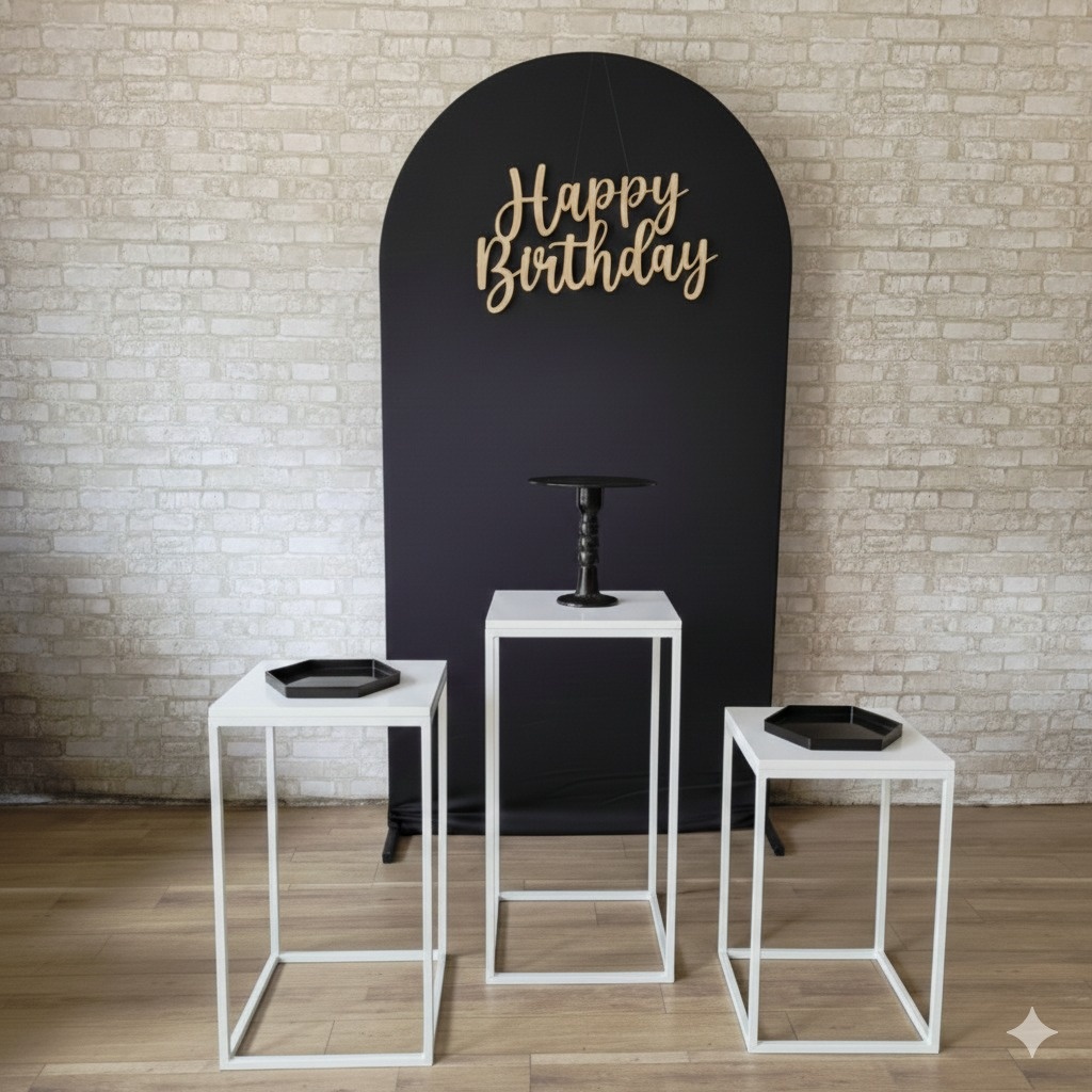 Alugue Tema Para Festa Decoração Happy Preto Com Branco Tecido ( Modelo 1 ) - Tallentos Decorações 