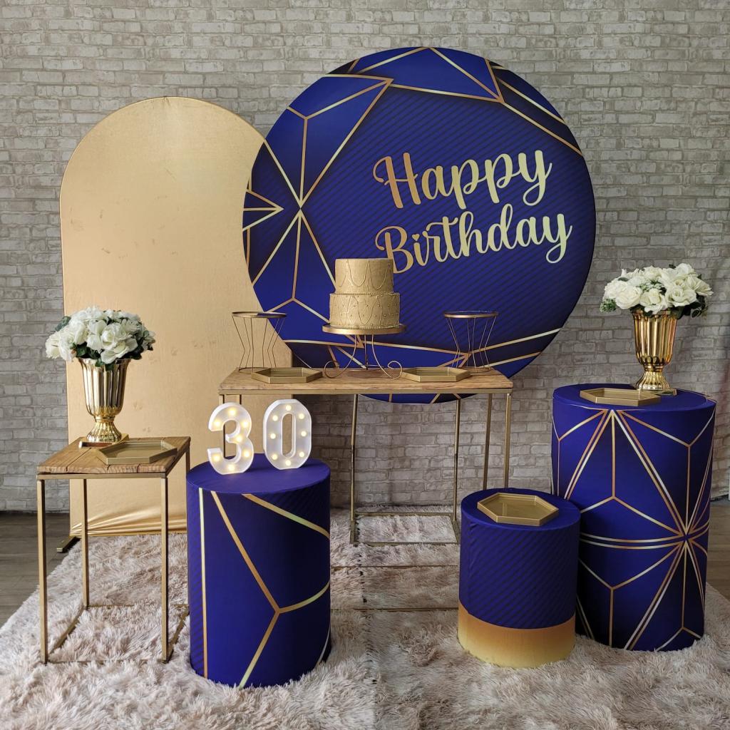 Alugue Tema Para Festa Decoração Happy Azul Tecido ( Modelo 4 ) - Tallentos Decorações 