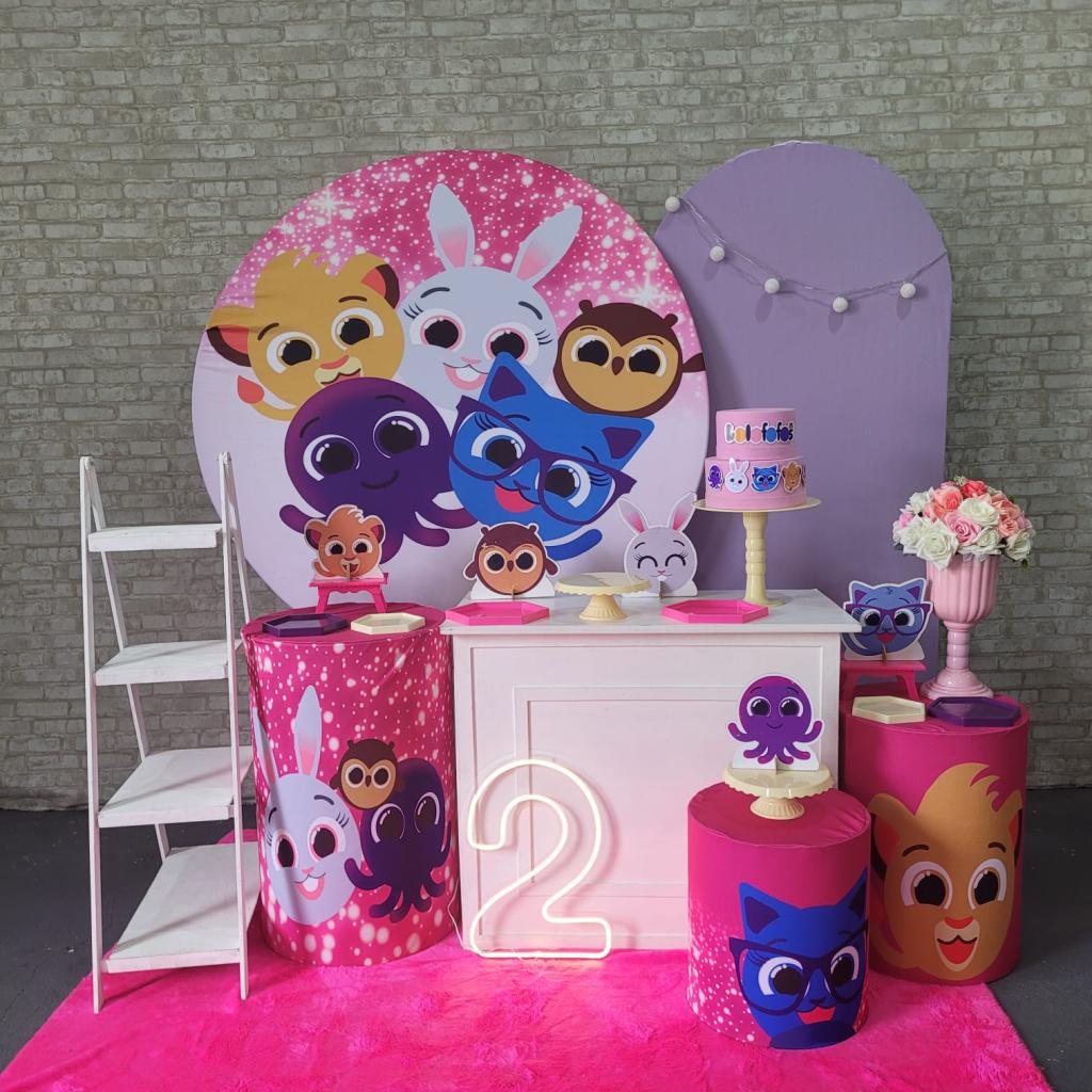 Alugue Tema Para Festa Decoração Bolofofos Rosa Tecido ( Modelo 4 ) - Tallentos Decorações 