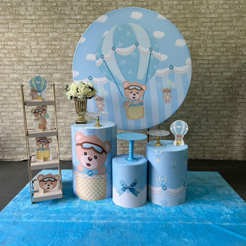 Alugue Tema Para Festa Decoração Ursinho Baloeiro Tecido ( Modelo 2 ) - Tallentos Decorações 