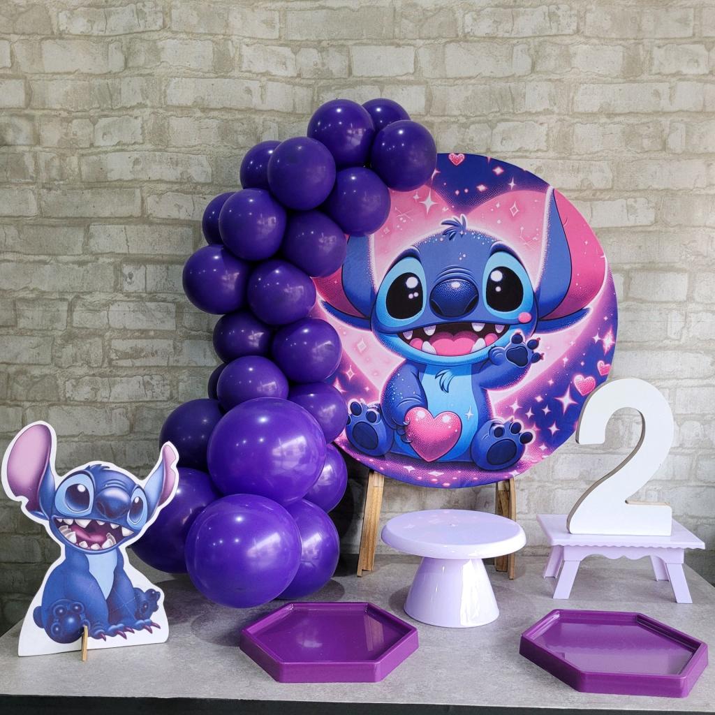 Alugue Tema Para Festa Na Mesa Decoração Stitch ( Modelo 2 ) Acompanha Balão - Tallentos Decorações 