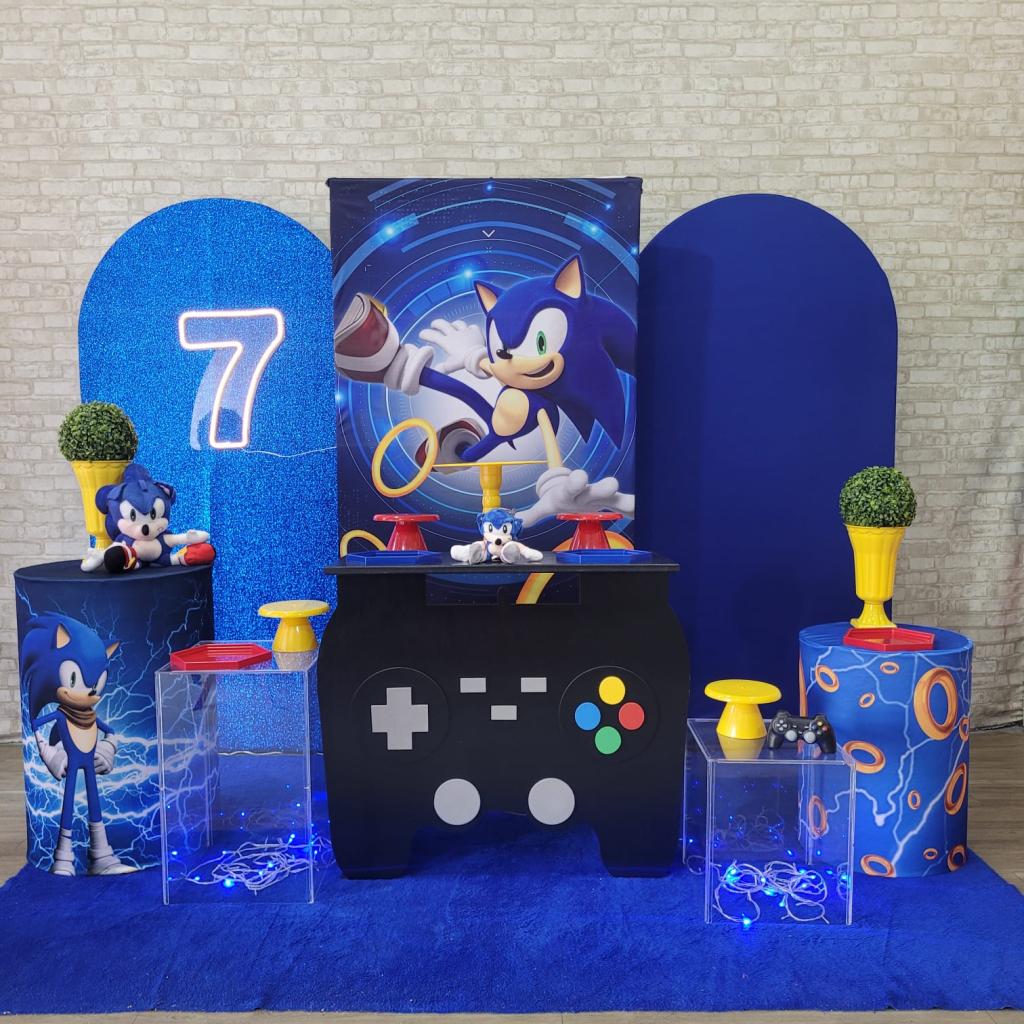 Alugue Tema Para Festa Decoração Sonic Tecido ( Modelo 7 ) - Tallentos Decorações 