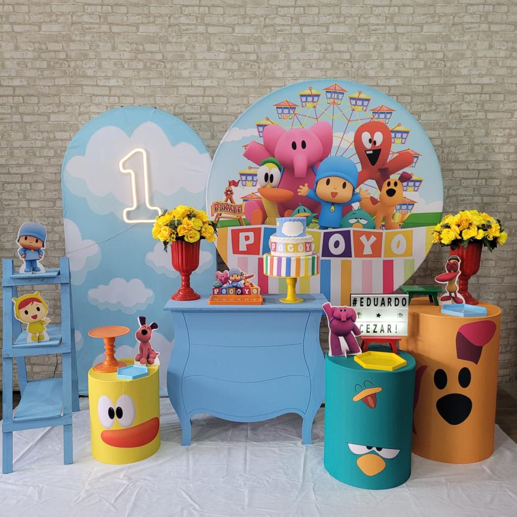 Alugue Tema Para Festa Decoração Pocoyo Tecido ( Modelo 3 ) - Tallentos Decorações 
