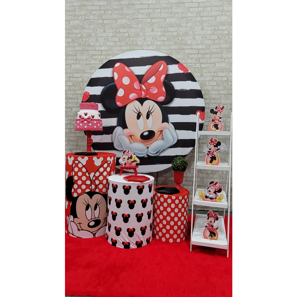 Alugue Tema Para Festa Decoração Minnie Vermelha Tecido ( Modelo 3 ) - Tallentos Decorações 