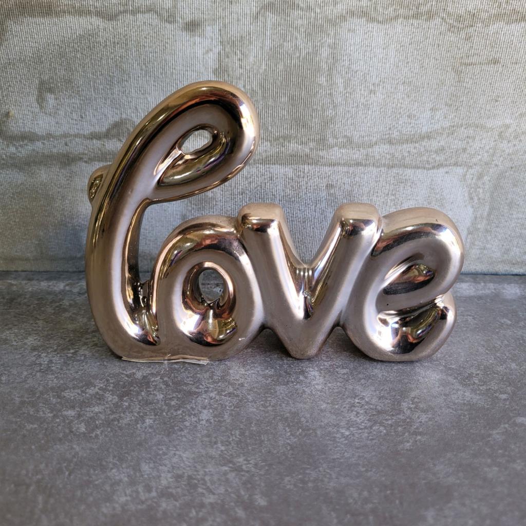 Enfeite Decorativo Love Porcelana - Rose Gold - Dourado - Tallentos Decorações 