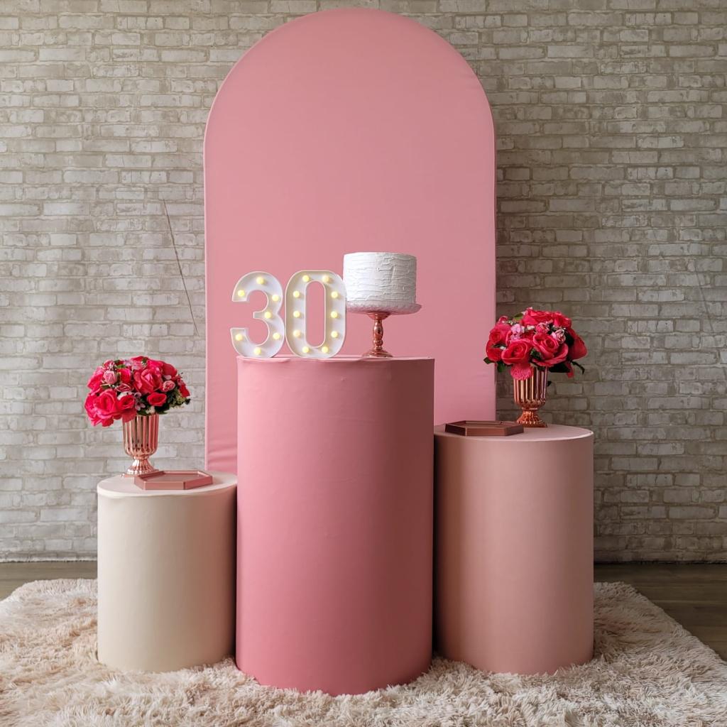 Alugue Tema Para Festa Decoração Happy Rosa Nude Tecido ( Modelo 2 ) - Tallentos Decorações 