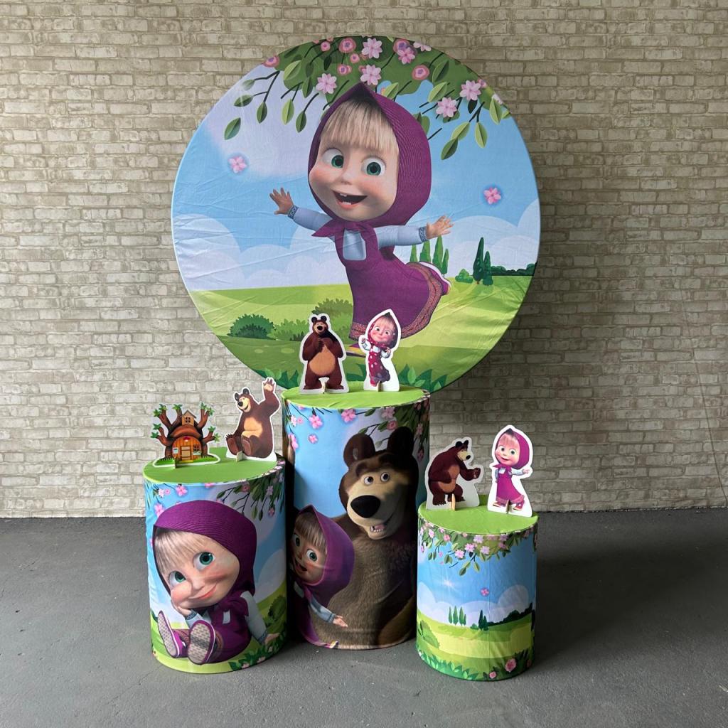 Alugue Tema Para Festa Decoração Masha E O Urso Tecido ( Modelo 2 ) - Tallentos Decorações 
