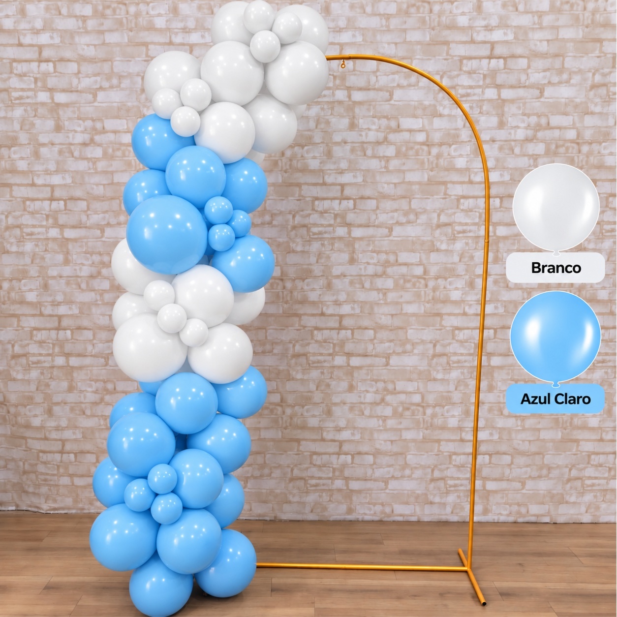 Arco de Balão Pronto Com 2 Metros Azul Claro E Branco - Tallentos Decorações 