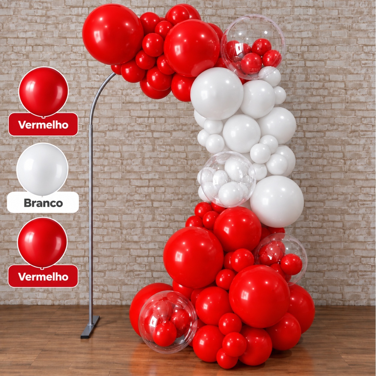 Arco de Balão Pronto Com 3 Metros Linha Luxo Happy Vermelho E Branco - Tallentos Decorações 