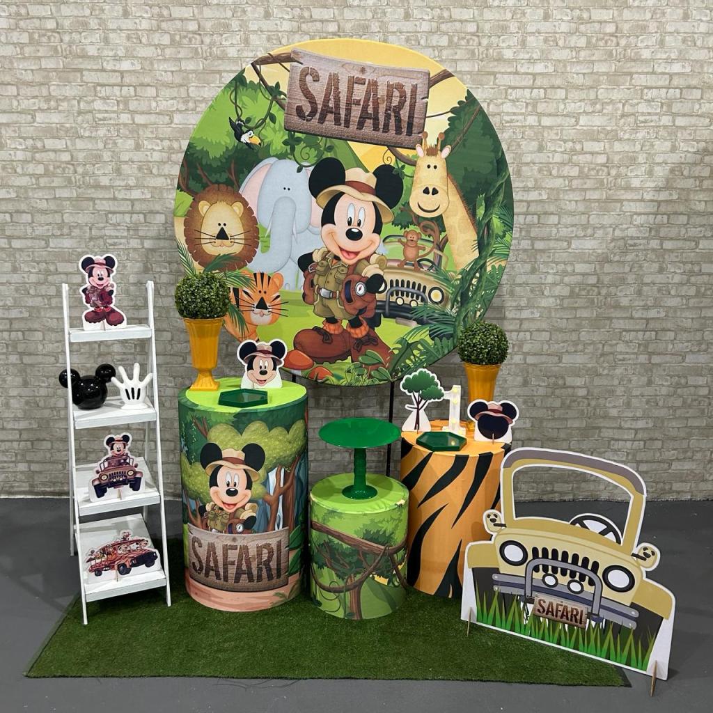Alugue Tema Para Festa Decoração Mickey Safari Tecido ( Modelo 2 ) - Tallentos Decorações 