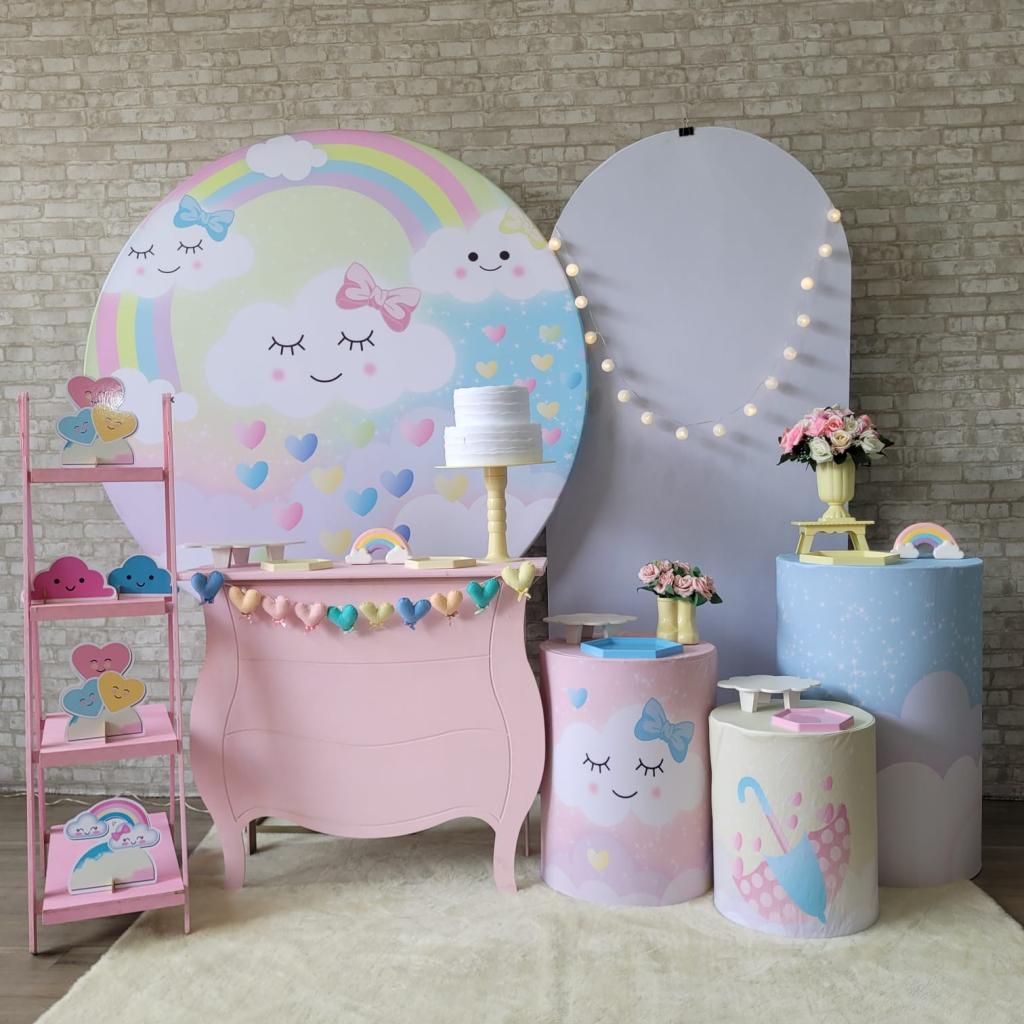 Alugue Tema Para Festa Decoração Chuva de Amor Tecido ( Modelo 3 ) - Tallentos Decorações 
