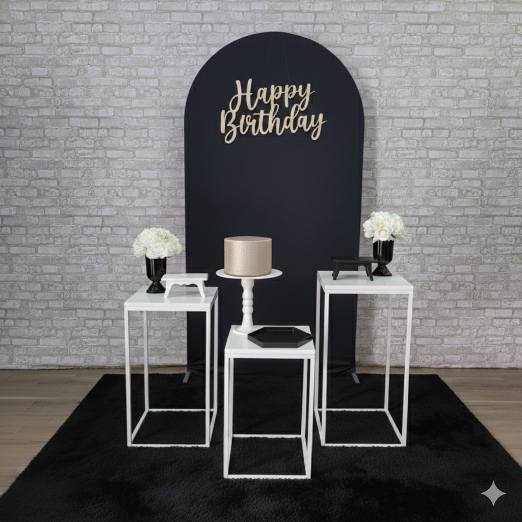 Alugue Tema Para Festa Decoração Happy Preto Com Branco Tecido ( Modelo 2 ) - Tallentos Decorações 