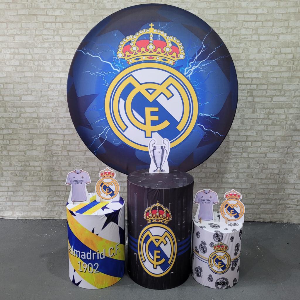 Alugue Tema Para Festa Decoração Real Madrid Tecido ( Modelo 1 ) - Tallentos Decorações 