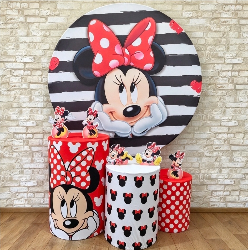 Alugue Tema Para Festa Decoração Minnie Vermelha Tecido ( Modelo 2 ) - Tallentos Decorações 