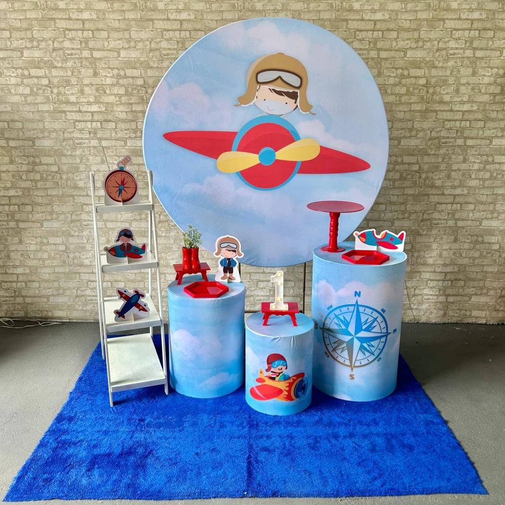 Alugue Tema Para Festa Decoração Menino Aviador Tecido ( Modelo 2 ) - Tallentos Decorações 