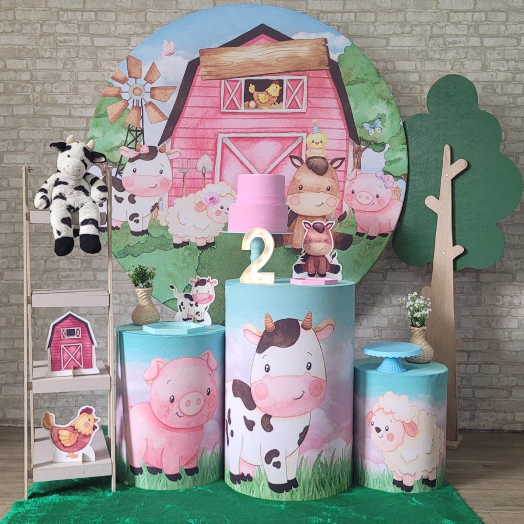 Alugue Tema Para Festa Decoração Fazendinha Rosa Tecido ( Modelo 2 ) - Tallentos Decorações 