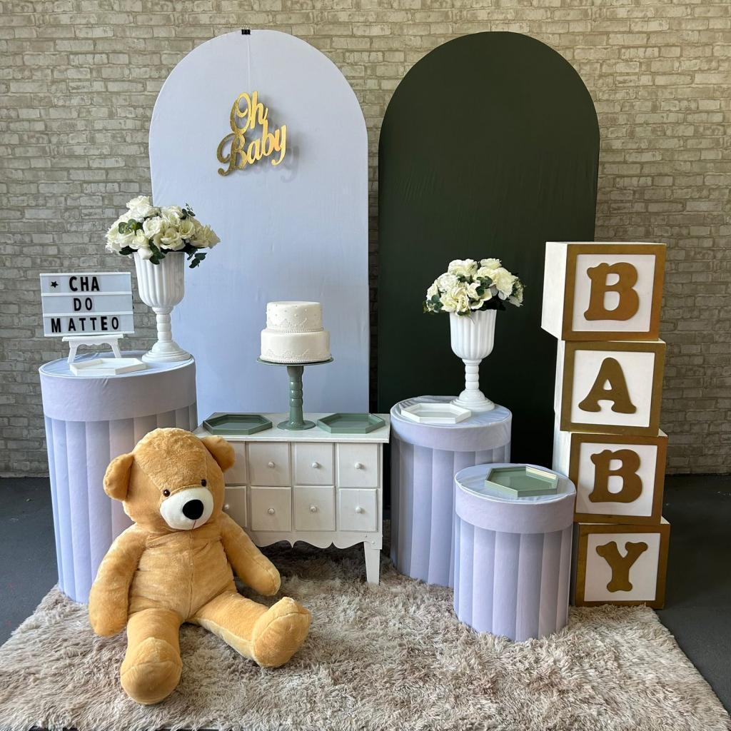 Alugue Tema Para Festa Decoração Chá de Bebê Verde Eucalipto Tecido ( Modelo 1 ) - Tallentos Decorações 