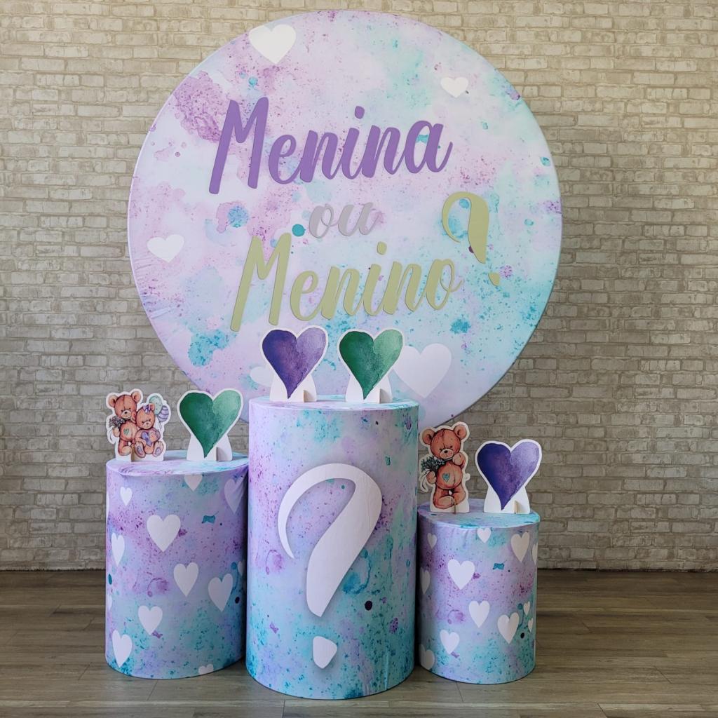 Alugue Tema Para Festa Decoração Chá Revelação Lílas E Verde Tecido ( Modelo 1 ) - Tallentos Decorações 