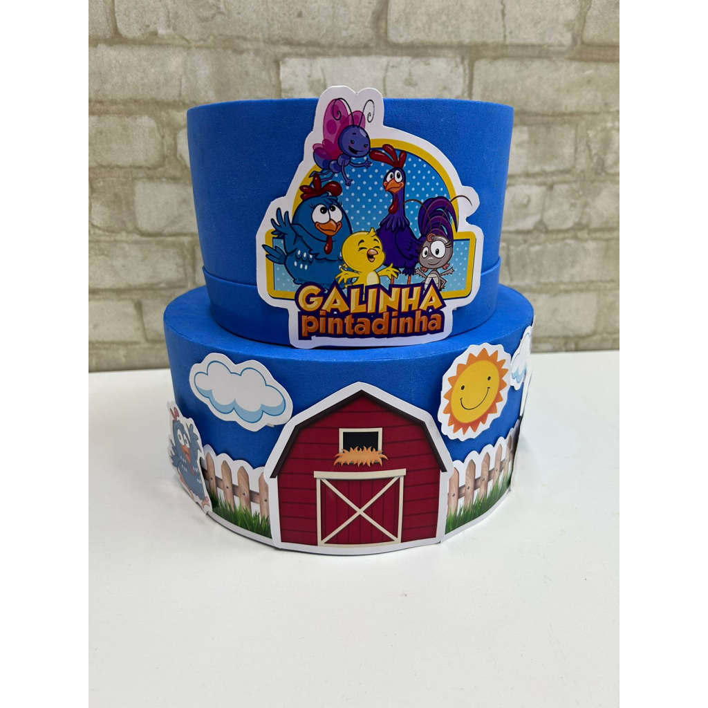 Alugue Bolo Fake Tema Personalizado - Galinha Pintadinha - Tallentos Decorações 