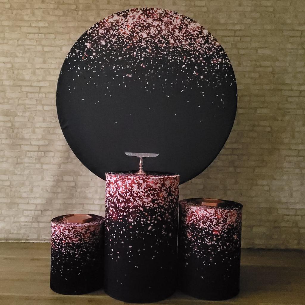 Alugue Tema Para Festa Decoração Glitter Rosa Tecido ( Modelo 1 ) - Tallentos Decorações 