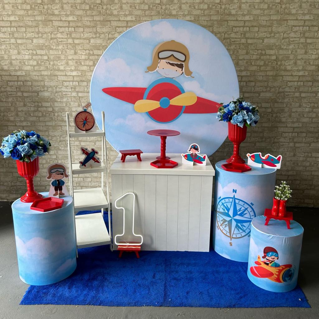 Alugue Tema Para Festa Decoração Menino Aviador Tecido ( Modelo 3 ) - Tallentos Decorações 