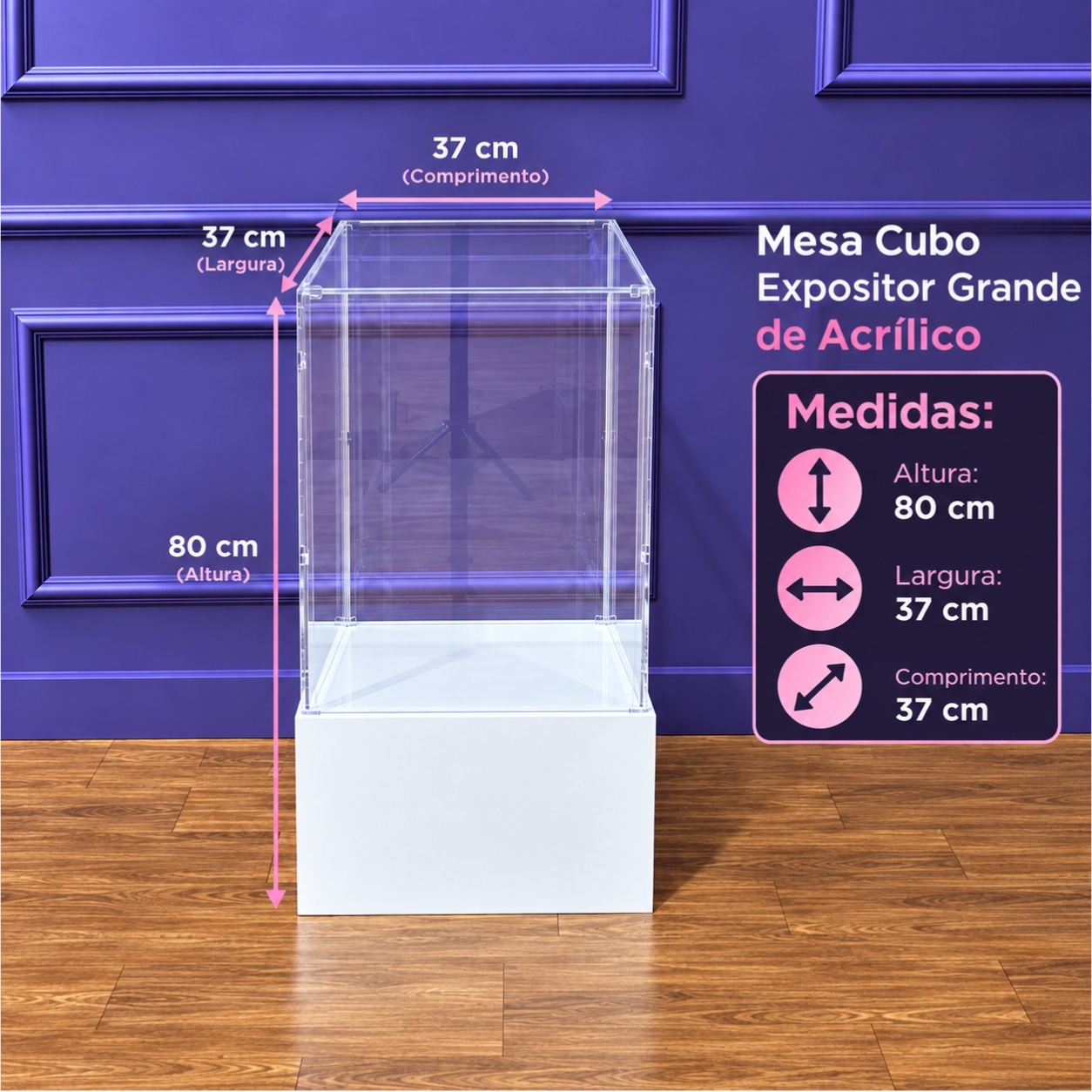 Alugue Mesa Cubo Expositor de Acrílico Grande - Tallentos Decorações 