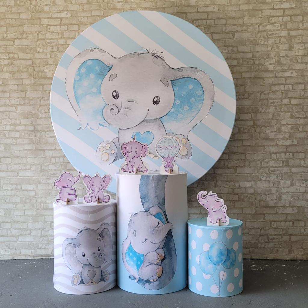 Alugue Tema Para Festa Decoração Elefantinho Tecido ( Modelo 1 ) - Tallentos Decorações 
