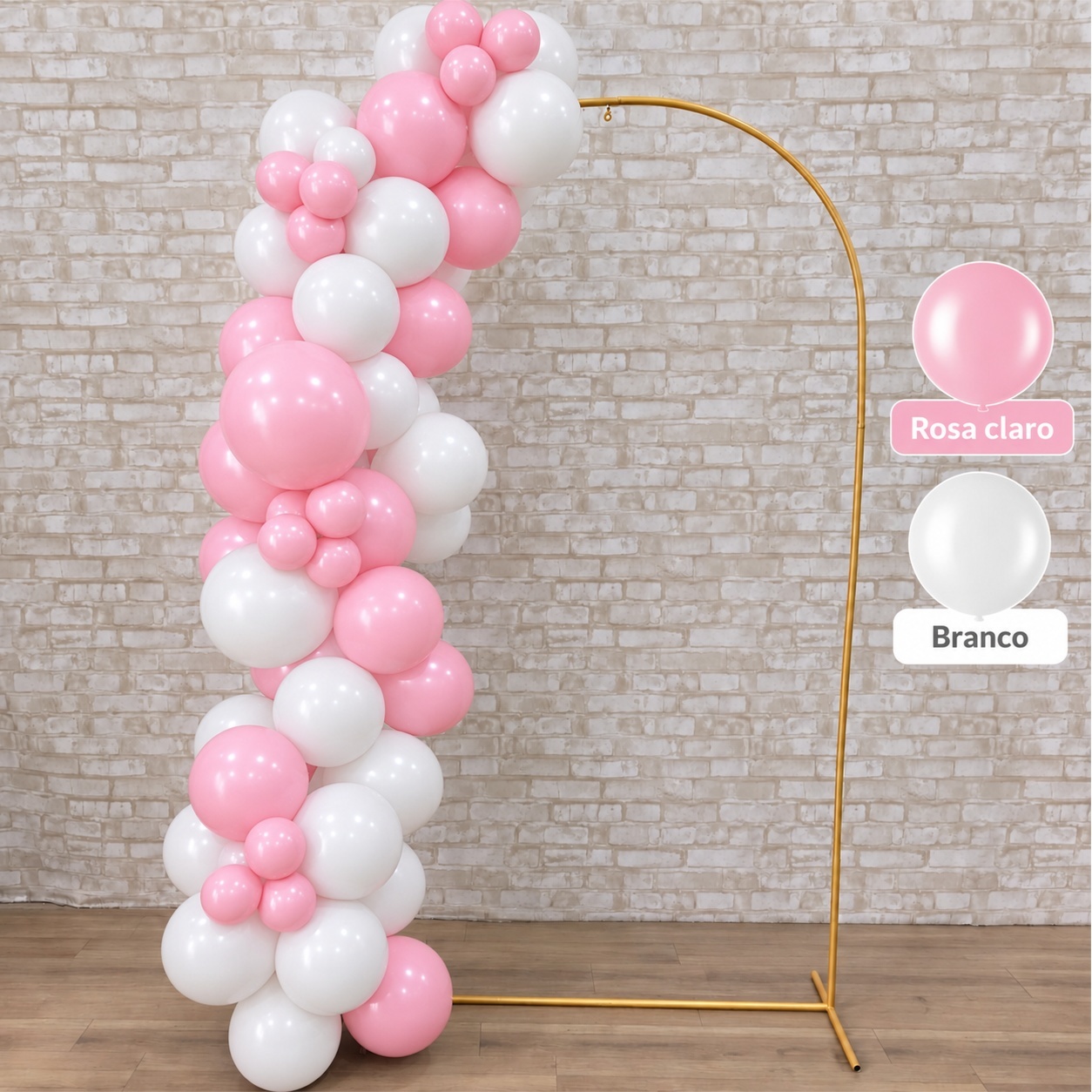 Arco de Balão Pronto Com 2 Metros Rosa Claro E Branco - Tallentos Decorações 