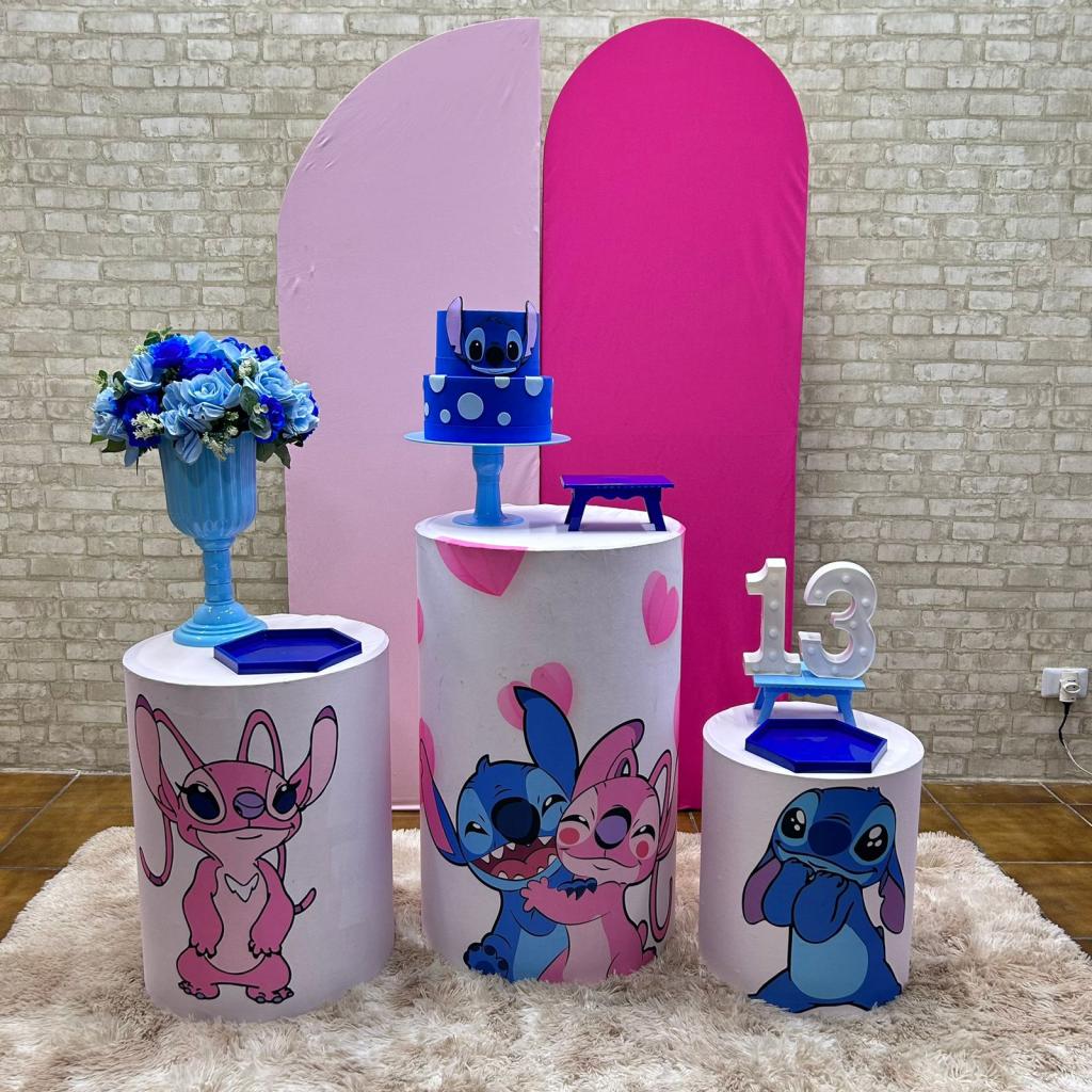 Alugue Tema Para Festa Decoração Lilo Stitch E Angel Tecido ( Modelo 3 ) - Tallentos Decorações 