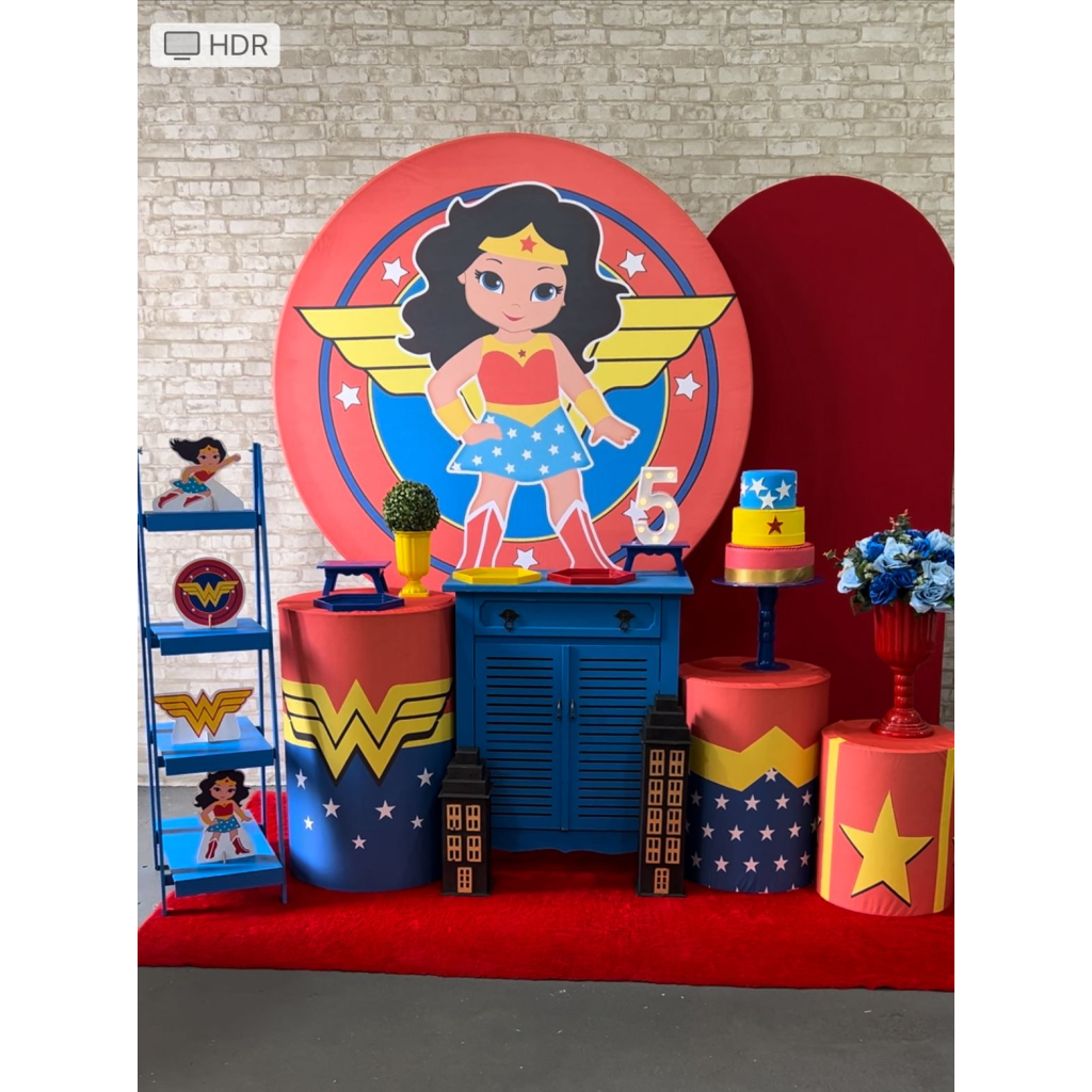 Alugue Tema Para Festa Decoração Mulher Maravilha Baby Tecido ( Modelo 4 ) - Tallentos Decorações 