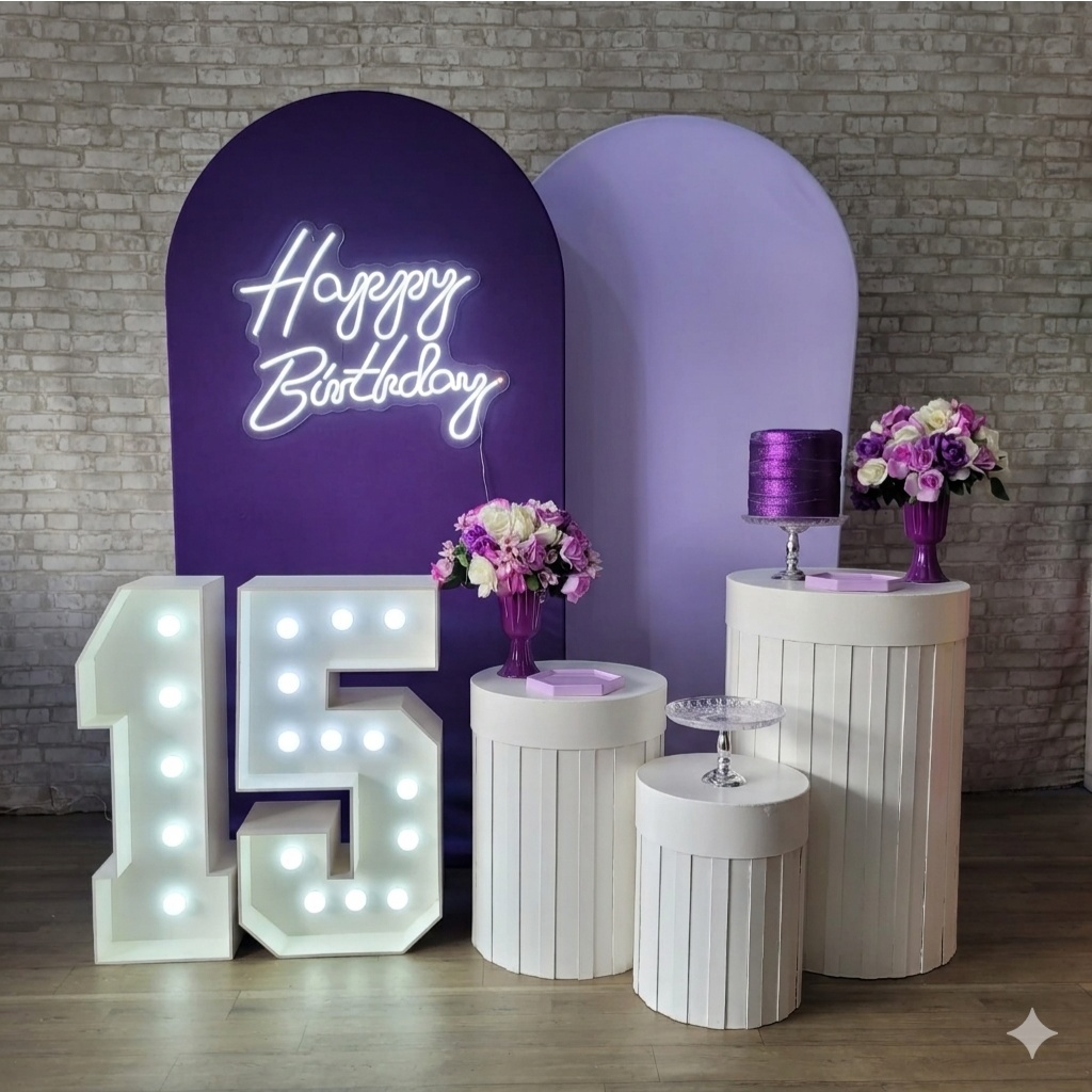 Alugue Tema Para Festa Decoração Tons de Lilás Tecido - Tallentos Decorações 