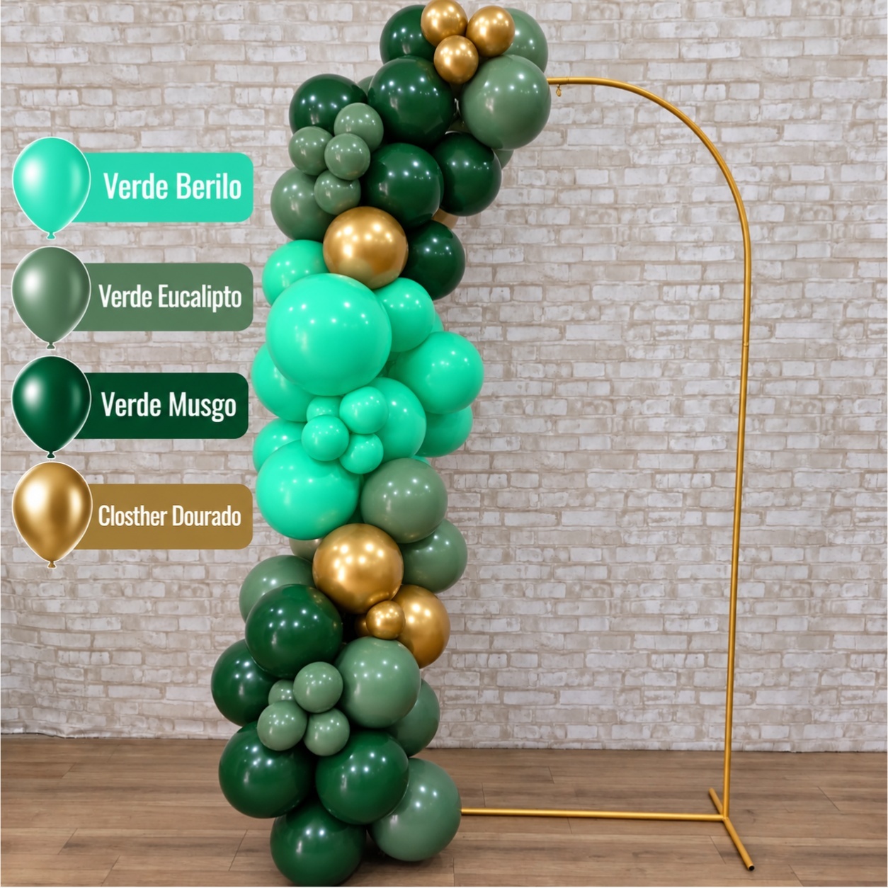 Arco de Balão Pronto Com 2 Metros Happy Tons de Verde - Tallentos Decorações 