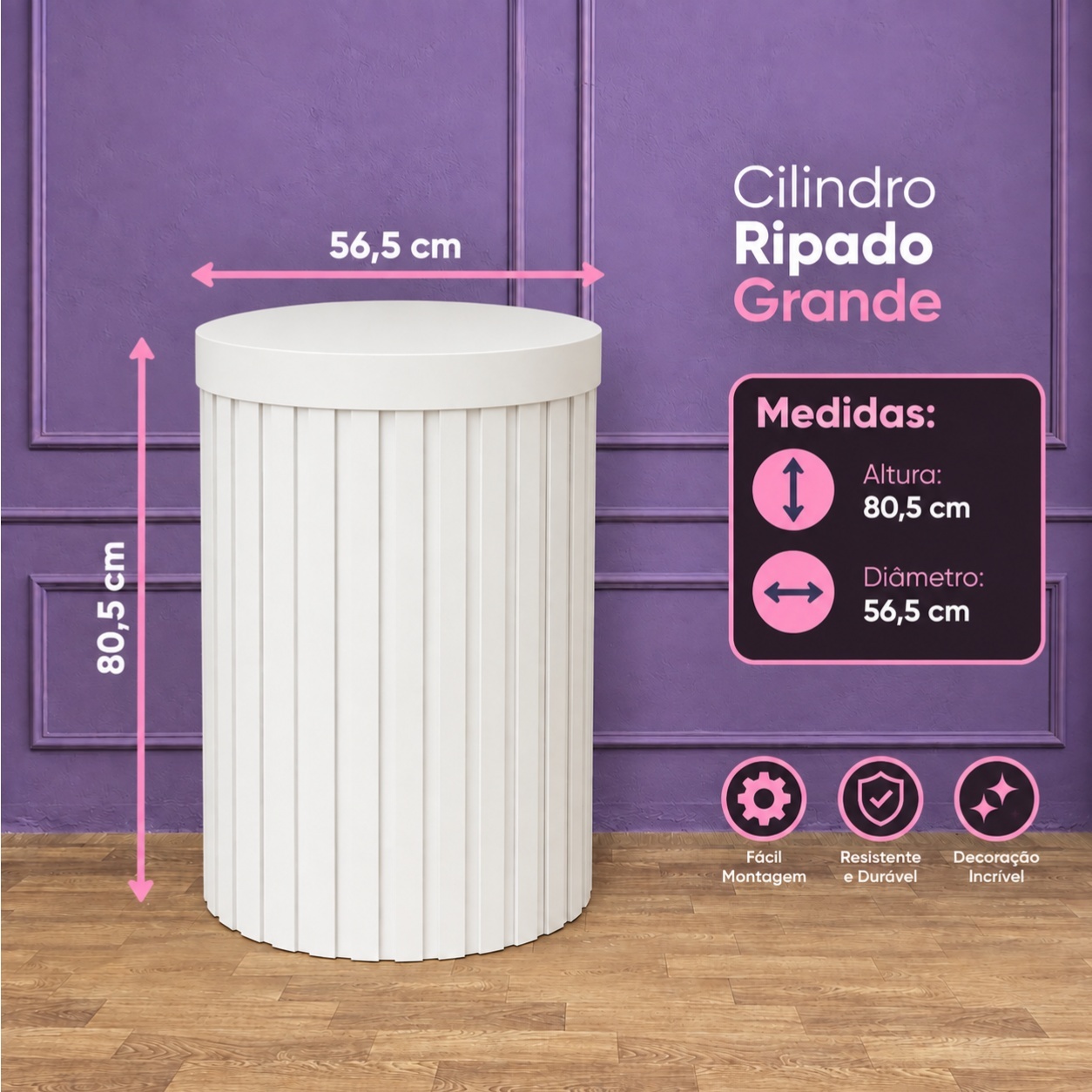 Alugue Cilindro Grande Ripado Branco - Tallentos Decorações 